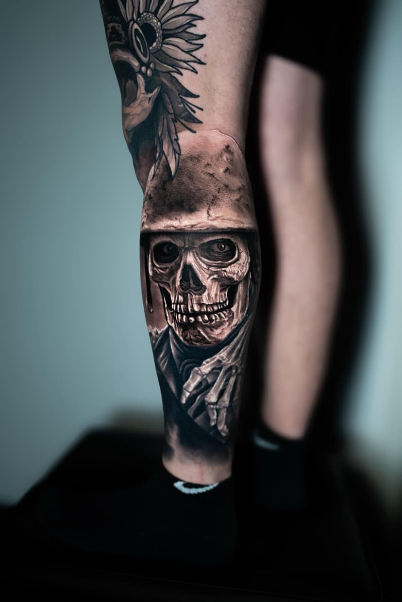 Aztekischer Krieger-Totenkopf — Tattoo Idee für Männer von Vali bei Electric07